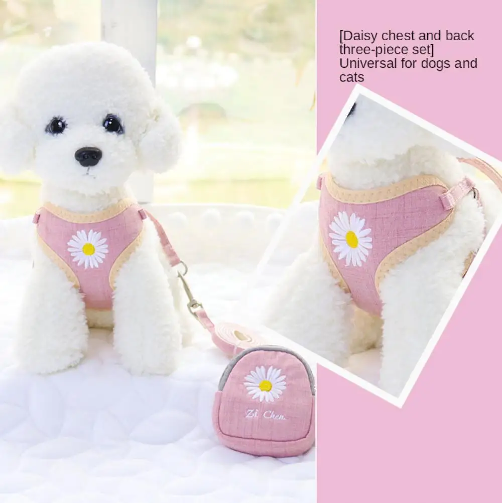 

Embroidered Soft Pet Dog Chest Harness Warm Breathable Adjustable Leash Snack Bag Set for Small Medium Dogs and Cat Outdoor