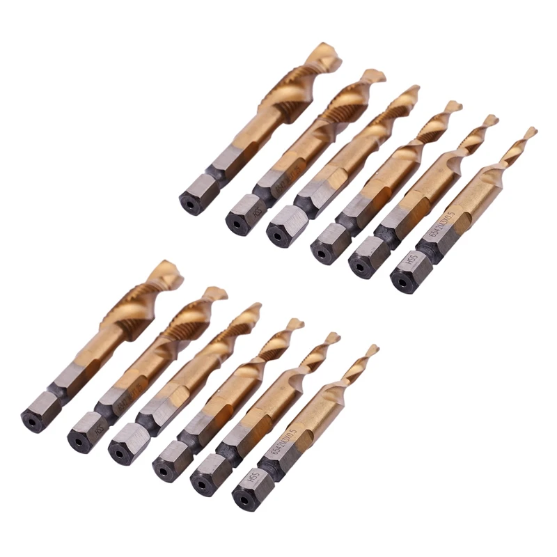 

NEW-12Pcs HSS Titanium M3 - M10 Combination Hex Deburr Countersink Tap Drill Bit Set
