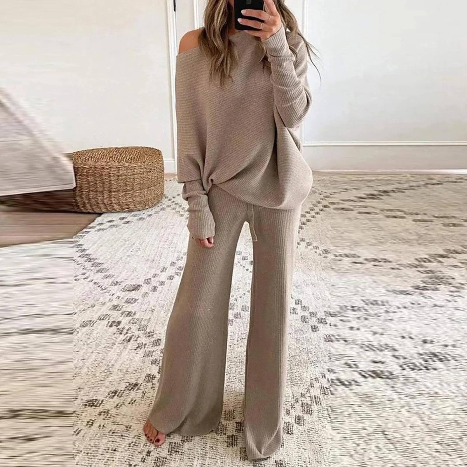 

Женский брючный костюм, свободная рубашка с длинным рукавом и брюки с широкими штанинами, Осень-зима 2021