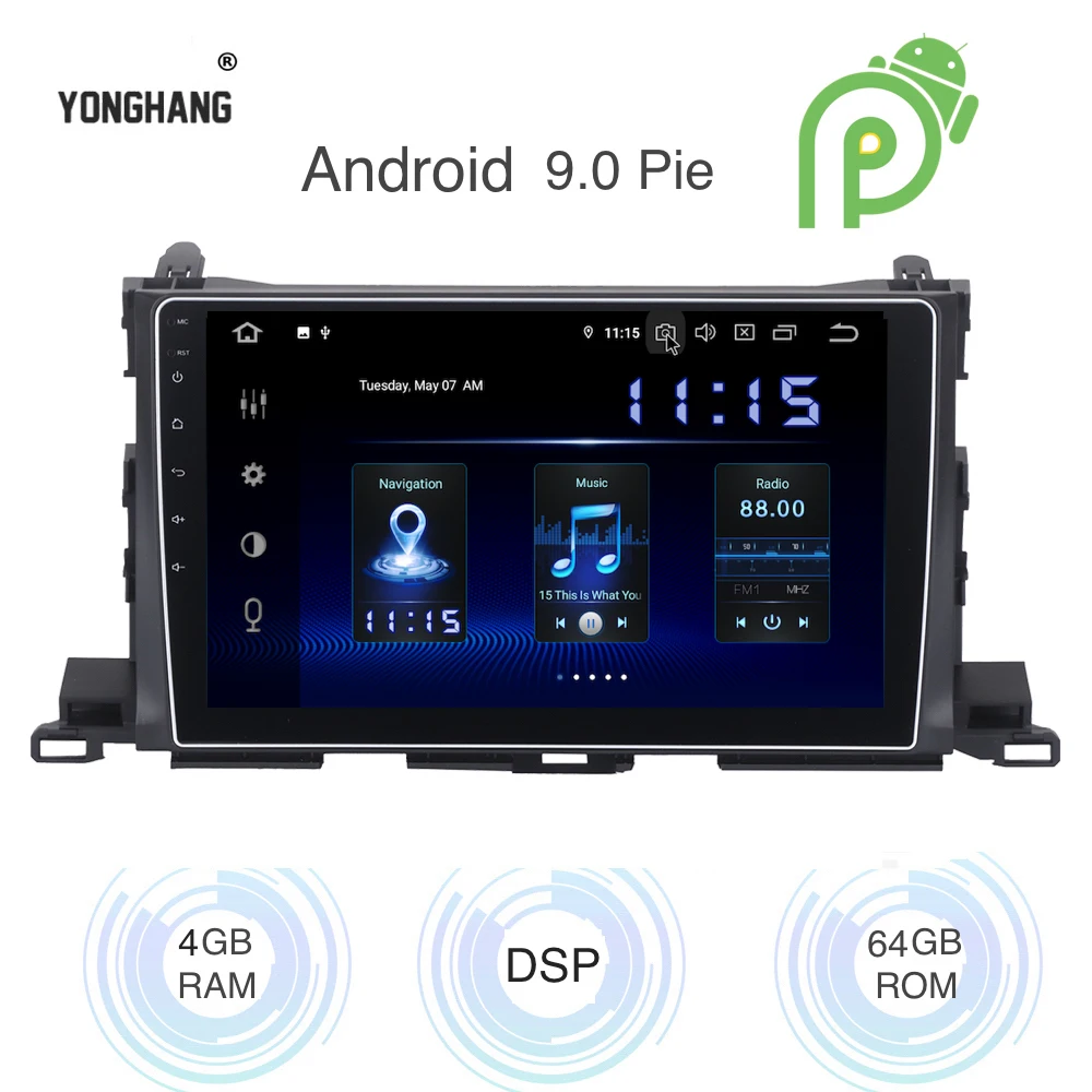 Android 9,0 автомобильный радиоприемник 1 Din gps Navi для Toyota Highlander PX6 DSP ips Экран 4 Гб+ 64 Гб 6-ядерный RDS Wi-Fi