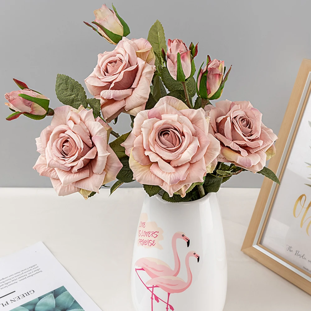 Винтажные красивые искусственные цветы для украшения розовые шелковые большие