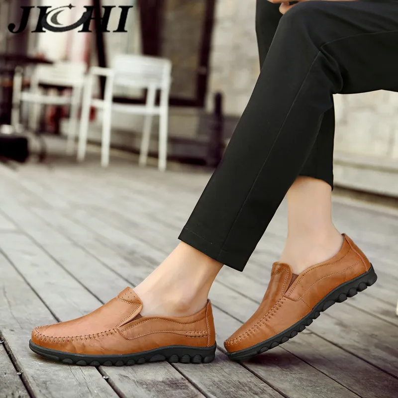 

JICHI Classic Leather Men Shoes Breathable Business Men Loafers Comfortable Casual Shoes Men Soft Size 47 Sapatos Masculinos