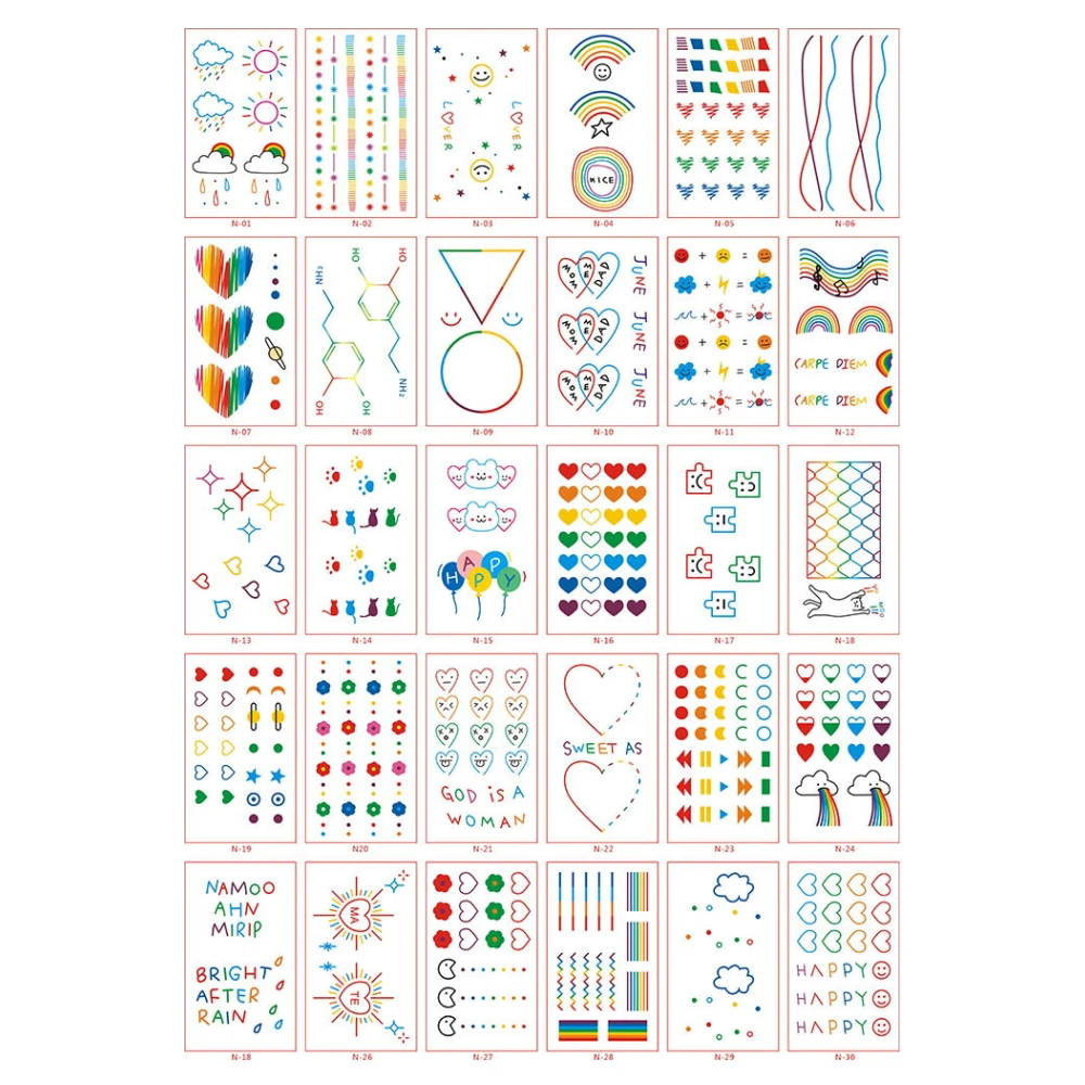 2Pcs Temporary Tattoo Sticker Cute Color Smile Face Rainbow Waterproof False Tattoo Decal Boy Girl Arm Leg Shoulder Body Art