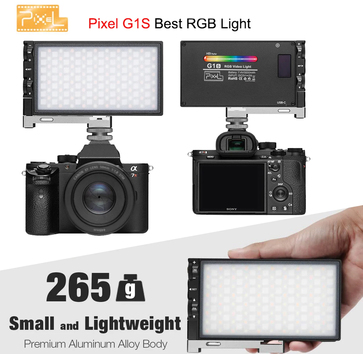 

Pixel G1s RGB Video Light Built-in 12W Rechargeable Battery LED Camera Light 360° Full Color 12 Common Light Effects Lamp