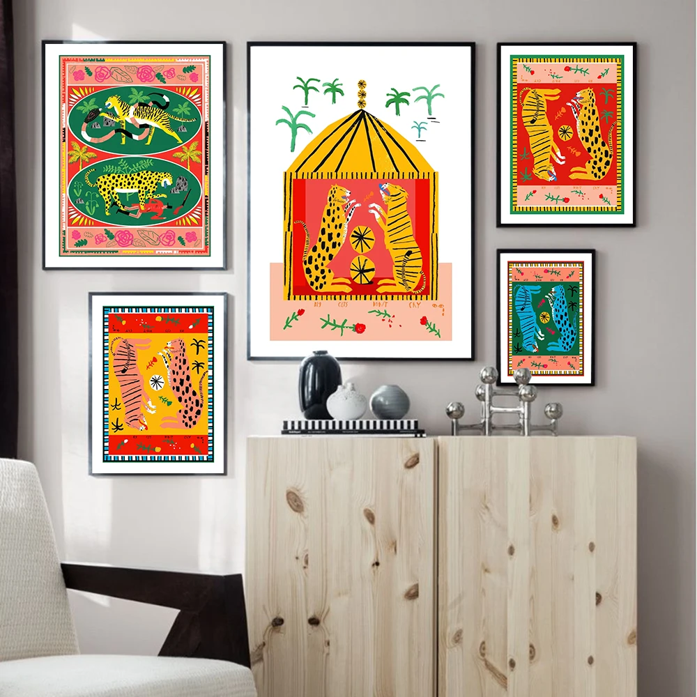 

Big Cats Dont Cry Canvas Prints Pink Blue Abstract Colorful Tiger Poster Pictures Boho Wall Art Painting Bed Room Home Decor
