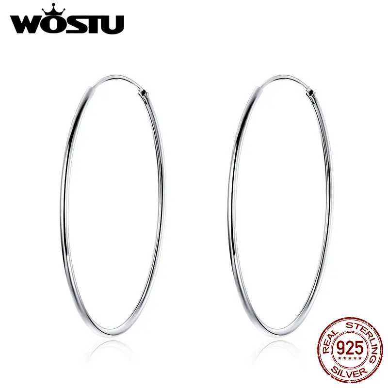 WOSTU, минималистичный стиль, простые круглые серьги-кольца, 925 пробы, серебряные, круглые, большие серьги для женщин, вечерние, модные ювелирные изделия CQE598