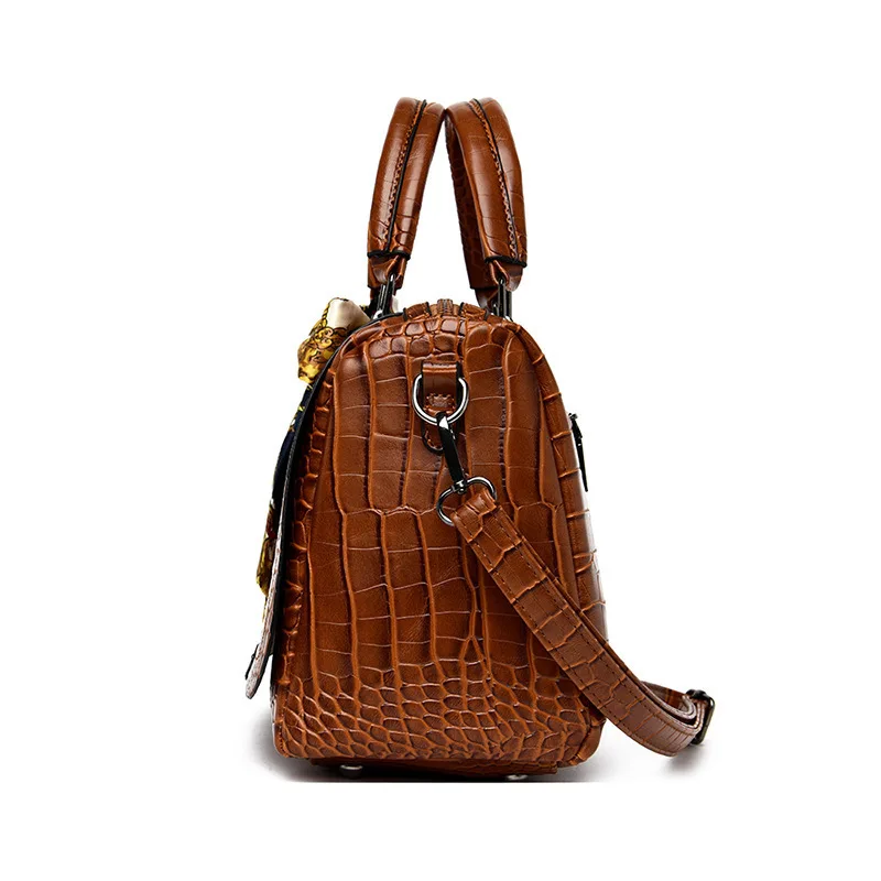 Retro Boston Tote Bags for Women 2020 Alligator PU Leather Crossbody Shoulder Bag Female Luxury Handbags Designer Ladies Purse | Багаж и
