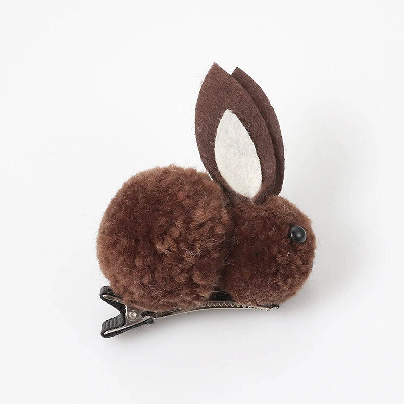 Dark brown Cимпатичный пушистый шарик заколка для волос с кроликом для девочек, плюшевый кролик уши зажим для волос 3D плюшевый кролик аксессуары для волос в Корейском стиле простое украшение для волос, для девочки - Цвет: Dark brown