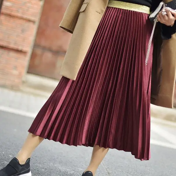 Женская Однотонная юбка миди эластичная с высокой талией велюровая шикарная