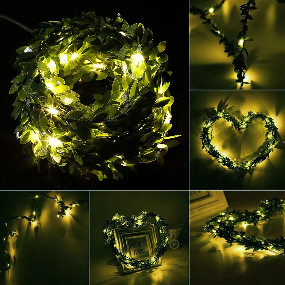 2 м/5 м/10 м теплый белый крошечные листья гирлянда Сказочный светильник LED медный