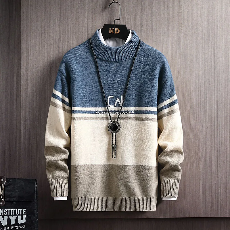 Мужской зимний кашемировый свитер с круглым вырезом плотный теплый модный