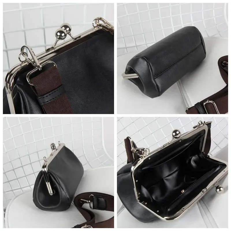 

Vintage Kiss Lock Women Shoulder Crossbody Bags Solid Color Clip Women's Bags Chain Women Messenger Bag Female Clutch Purse 2020
