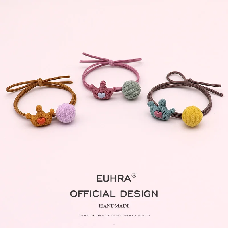 EUHRA, 5 цветов, Императорская корона, вельветовый шарик, эластичный браслет, резинки для волос для женщин и девочек, резинка для волос, Детские аксессуары для волос