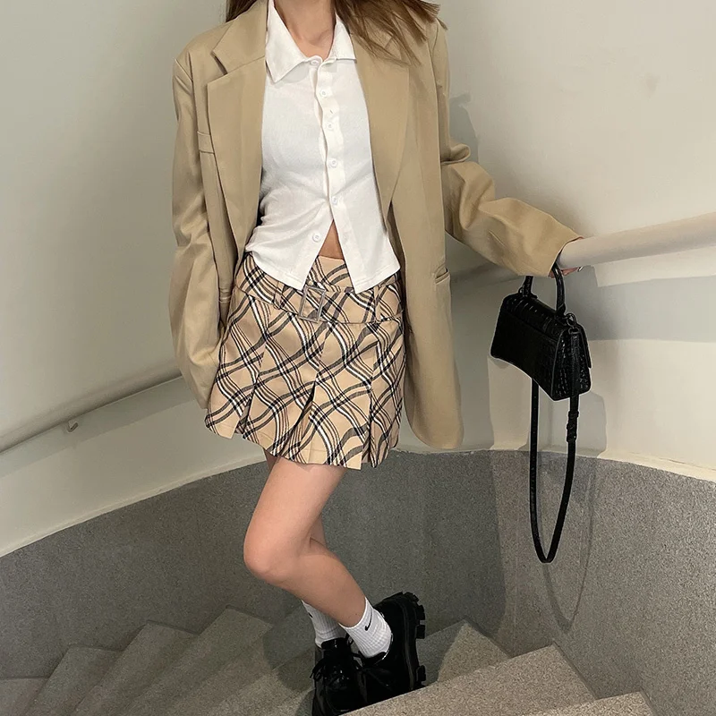 Популярная одежда для девушек юбка цвета хаки в клетку Новая женская