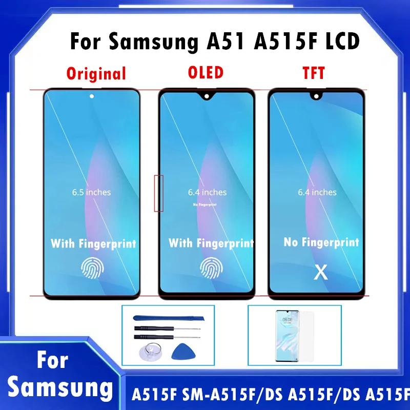 

100% протестированный Оригинальный Полный ЖК-дисплей AMOLED для Samsung Galaxy A51 A515 A515F A515FD/S, сенсорный экран с цифровым преобразователем, ЖК-дисплей в ...