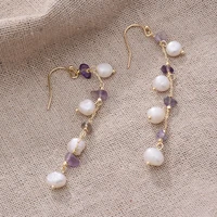 original handmade 14k gold filled natural freshwater pearl amethyst flower lady tassel drop earrings jewelry female gift