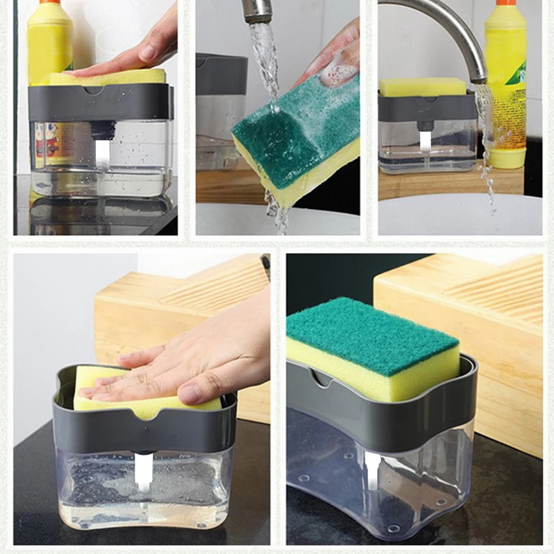 

Soap Dispenser Pump With Sponge Manual Press Cleaning Liquid Dispenser Container Manual Press Soap Organizer Kitchen Tool 2 in 1