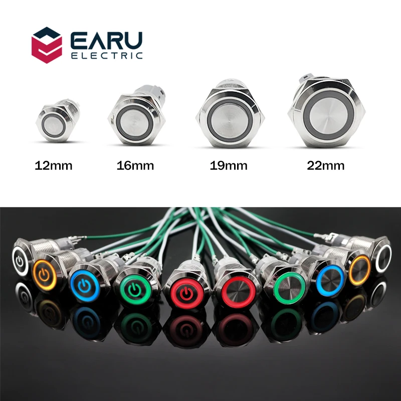 12/16/19/22mm Waterproof Metal Push Button Switch LED Light Momentary Latching Car Engine Power 5V 12V 24V 220V Red Blue | Обустройство