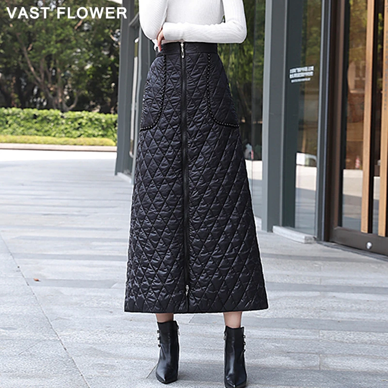 Большие размеры пуховые хлопковые черные макси юбки для женщин зима 2019 высокая