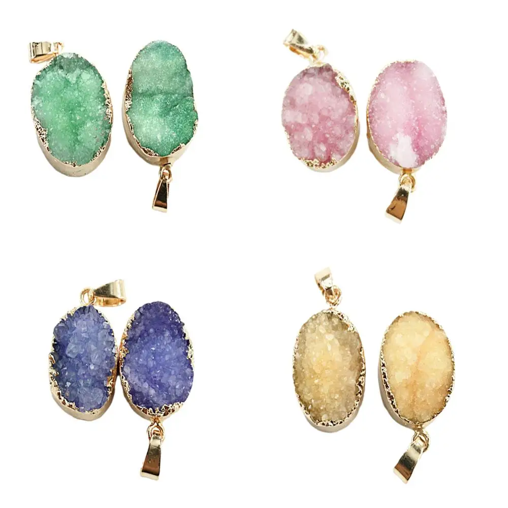 Друзный КЛАСТЕР Подвеска геодезический кварц Goldtone подлинный кристалл нежное