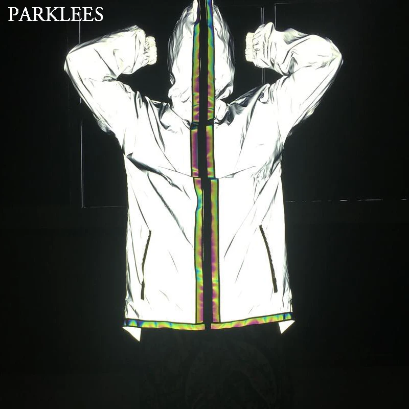 Светоотражающая куртка с капюшоном мужская и пальто в стиле хип хоп на молнии