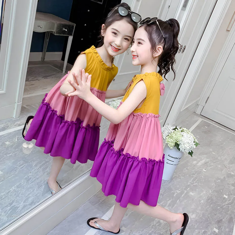 Летние платья для девочек вечернее платье в стиле пэчворк детские с оборками