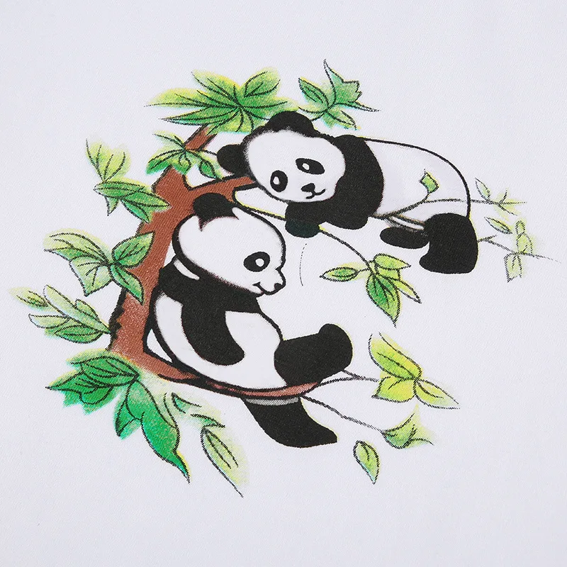 

Cute Panda t-shirt o neck short sleeve white cotton tops 2021 summer Short Cropped