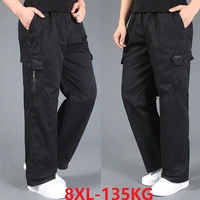 winter autumn men cargo pants zipper pockets cotton large size 6xl 7xl 8xl casual out door pants straight fat pants loose khaki