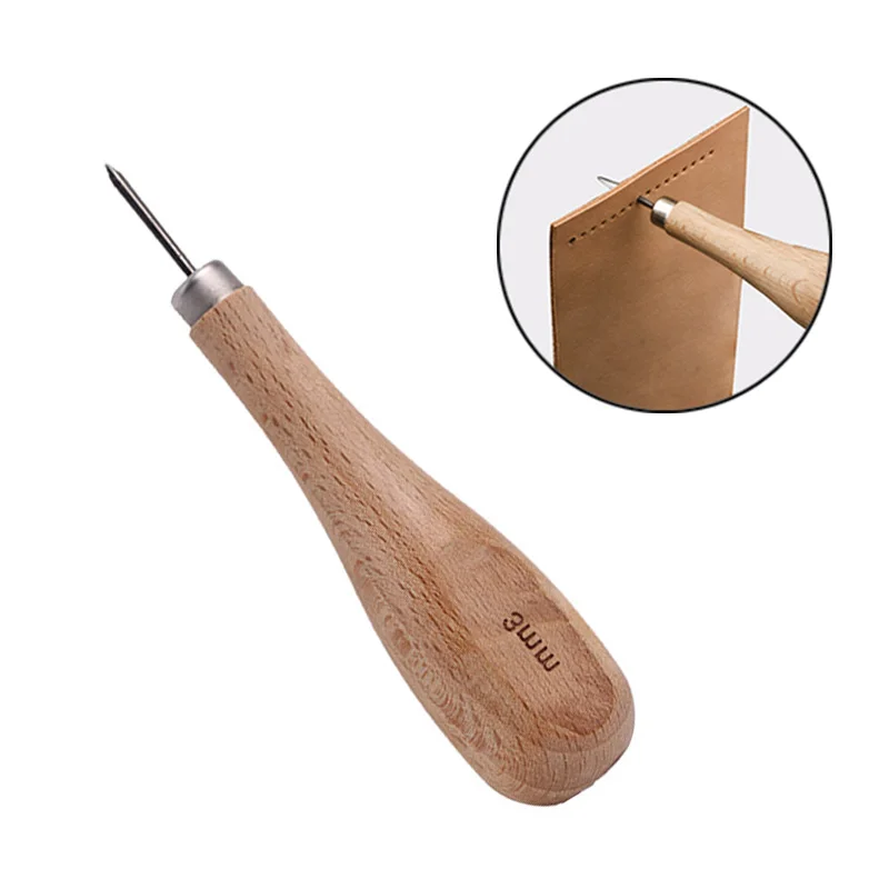 

Nonvor Durable Professional Leather Craft Wooden Diamond Rhombus Awl DIY Leather Stitching Sewing Leather craft Punch Tool