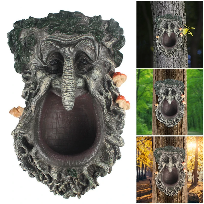

New Tree Face-shaped Birds Feeder with Big Open Mouth Resin Craft Treeman Statue Decoration for Garden Outdoor VJ-Drop