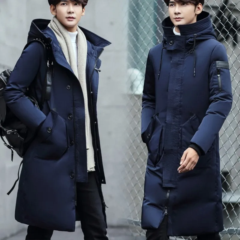 Новинка 2020 зимняя мужская длинная пуховая куртка модная однотонная Толстая