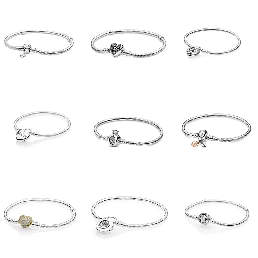 

Women Bracelets 925 Sterling Silver Heart Crown Leaf Snake Chain Bracelets For Women Jewelry Making