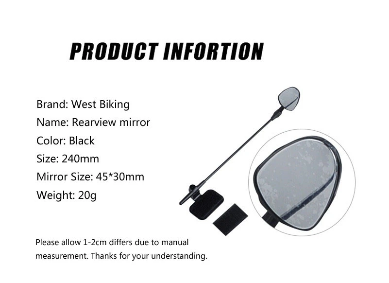 WEST BIKING Bicycle Helmet Mirror Flat Lightweight 360 Degree Bike Helmet Mounted Rear-view Mirror Bicycle Cycling Helmet Mirror