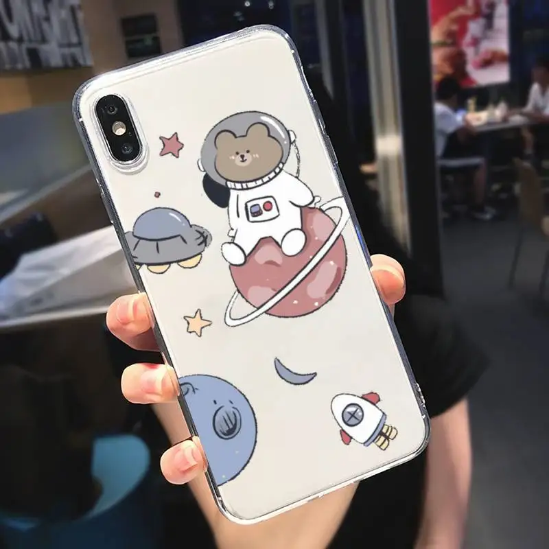 

Cute Cartoon Astronaut Planet Phone Case Transparent soft For iphone 5 5s 5c se 6 6s 7 8 11 12 plus mini x xs xr pro max