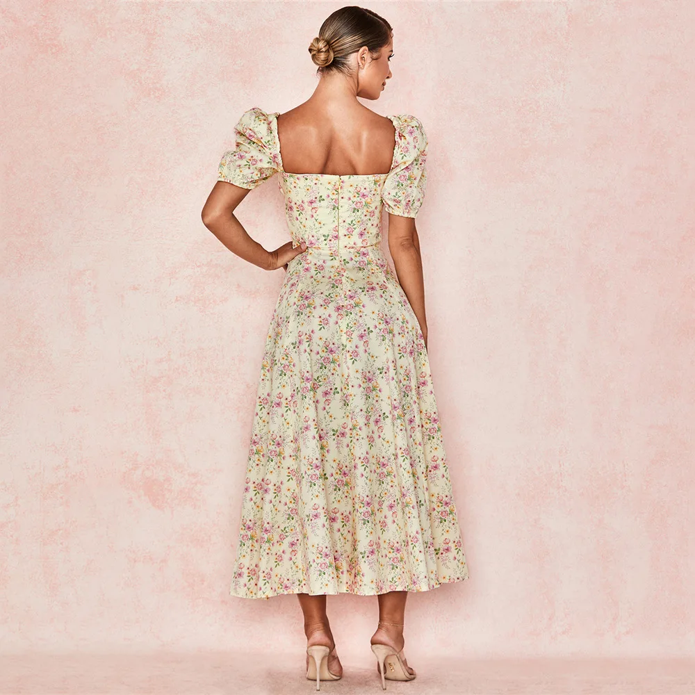 Женское летнее платье EAGLEWOLF с высокой талией разрезом и цветочным принтом