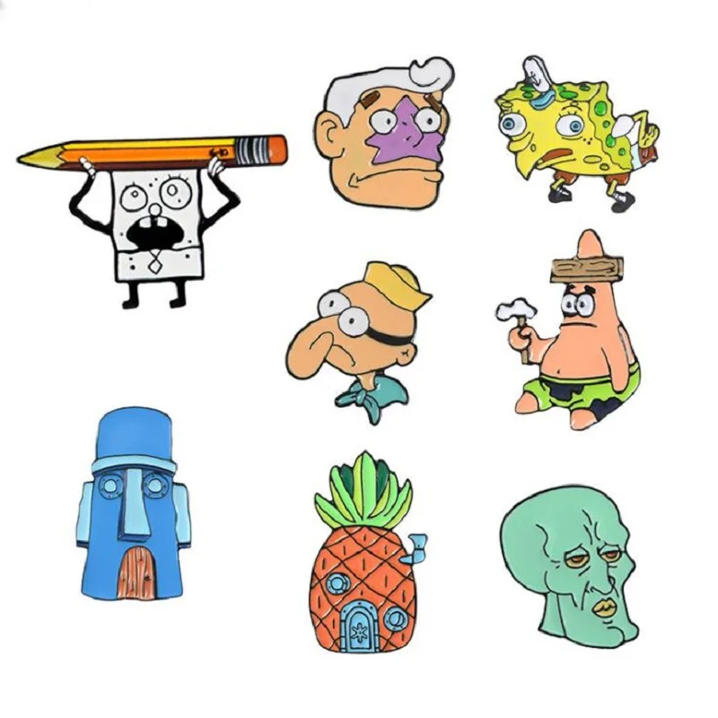 Мультяшный персонаж губка ребенок карандаш дом в форме ананаса сыра птица эмаль