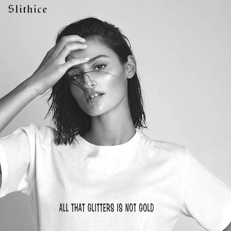 Slithice Новые футболки топы в стиле Харадзюку модные женские черные с блестками |