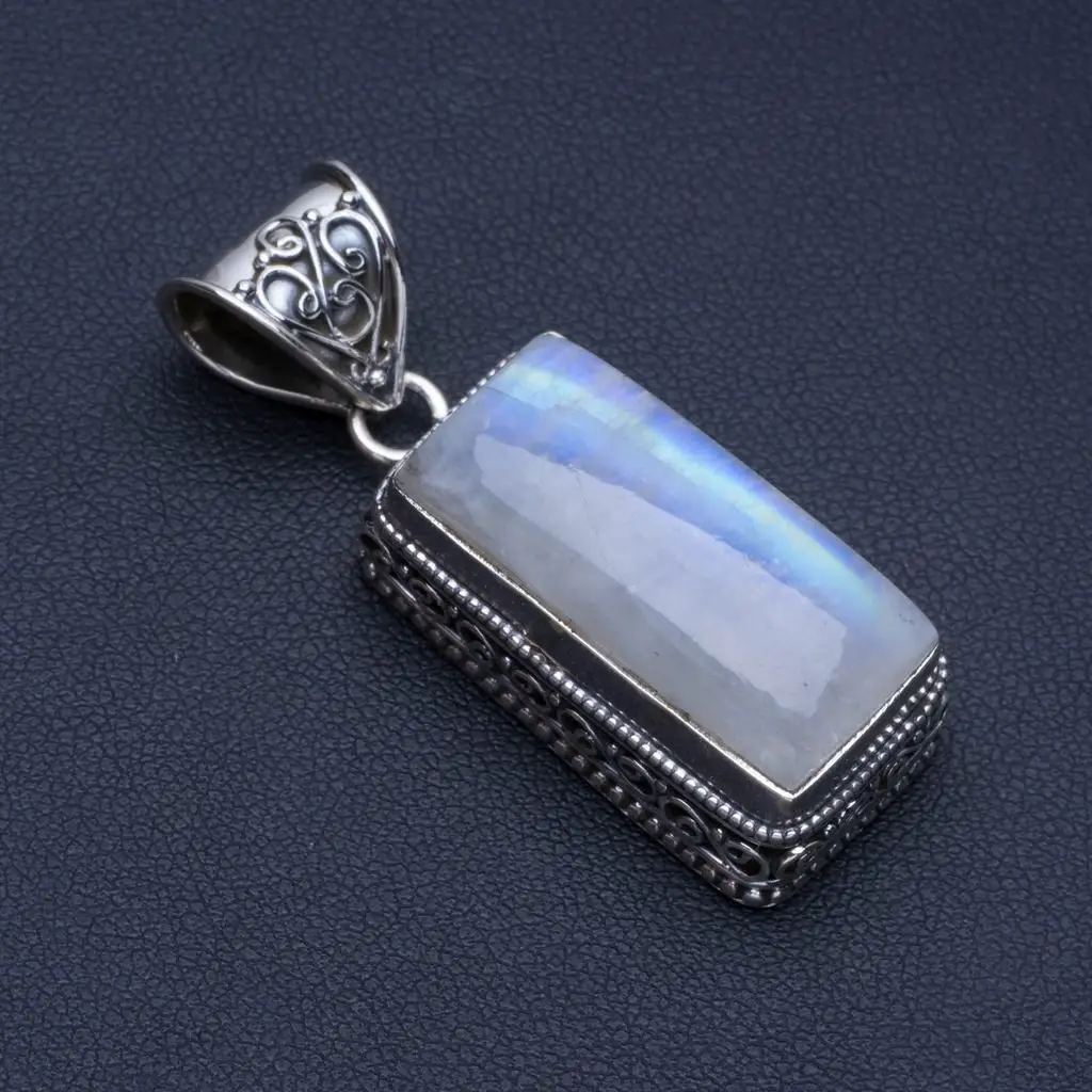 Натуральный Радужный Лунный Камень в стиле панк Винтажный 925 пробы серебряный