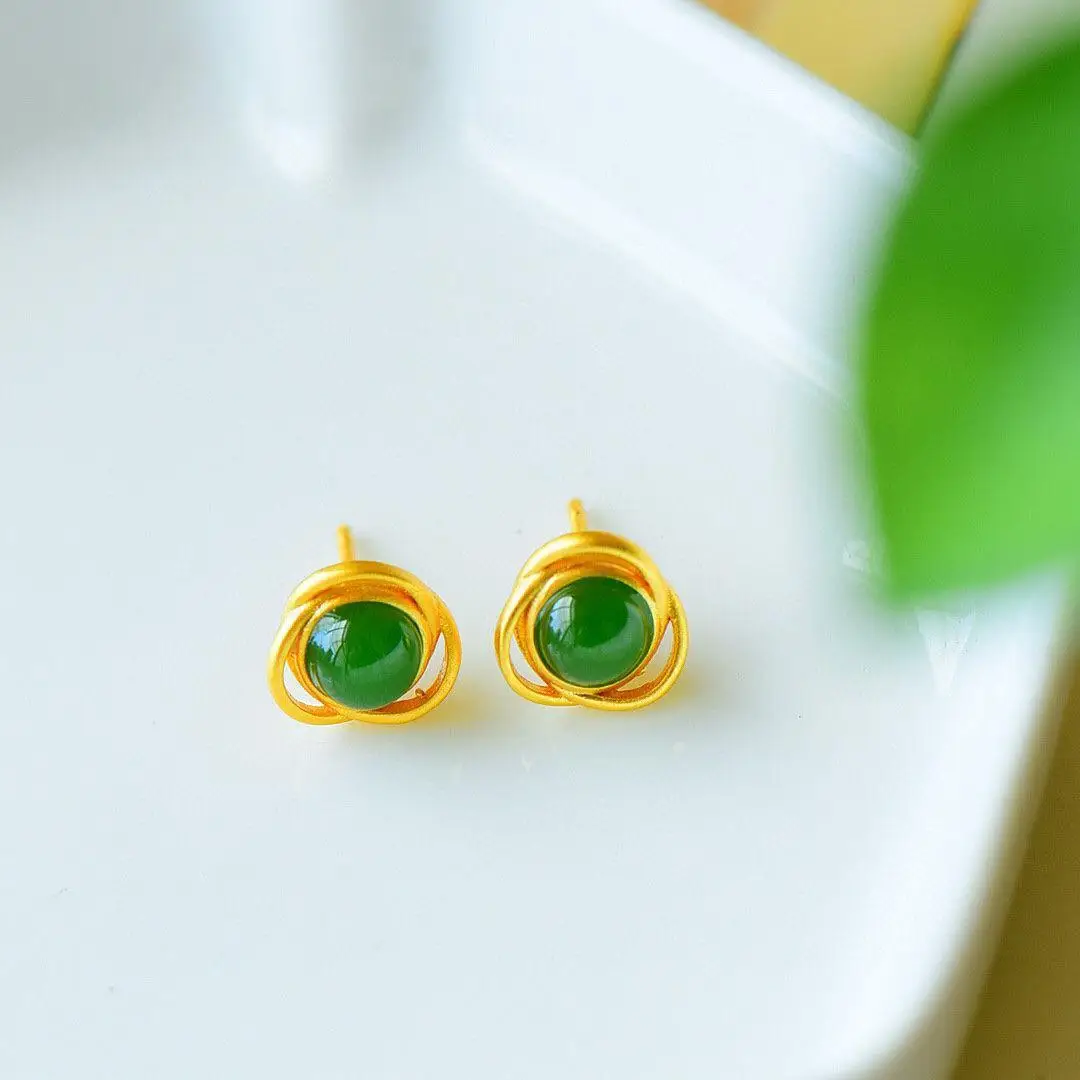 

Small Ear Studs Exquisite Super Fairy Elegant Green Flower Earrings for Women Cute Hetian Jade Stud Earrings for Women Sterling