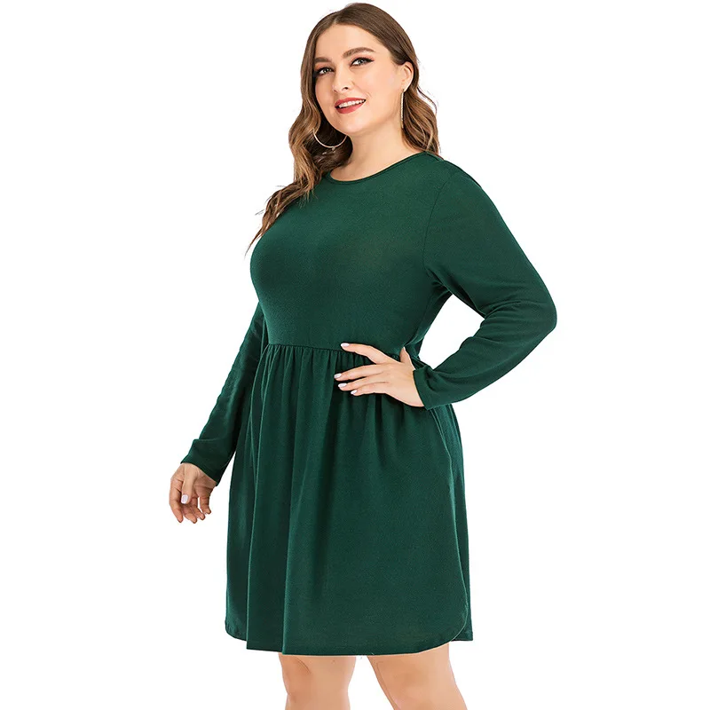

Sprint Autumn Plus Size Dress Elegant Casual Women's Dresses Draped Fit and Flare Long Sleeve Dress Green Bodycon Dress Women