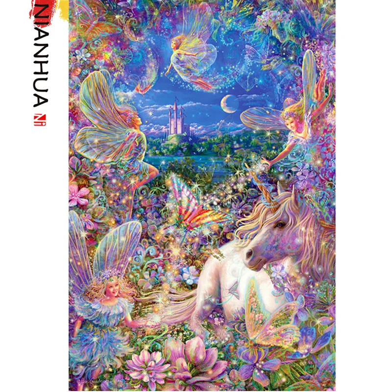 Алмазная живопись квадратный Единорог радуга цветок бабочка страна чудес набор