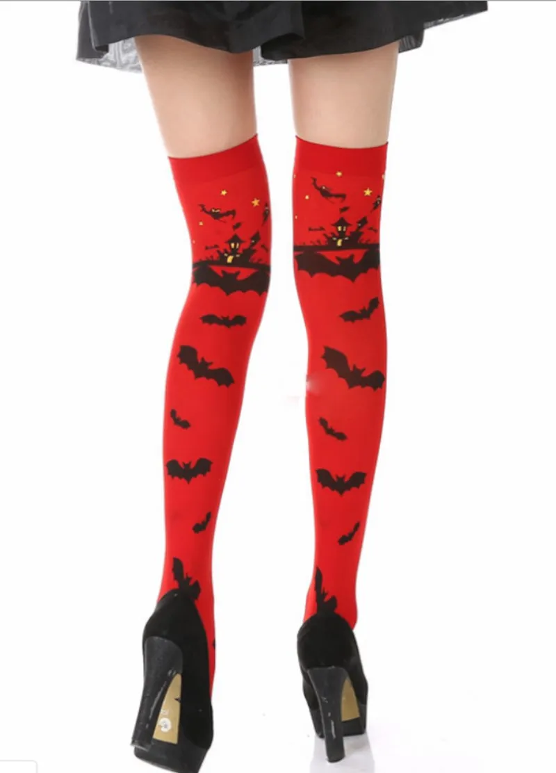Забавные носки креативные длинные до колена скелета на Хэллоуин в красную
