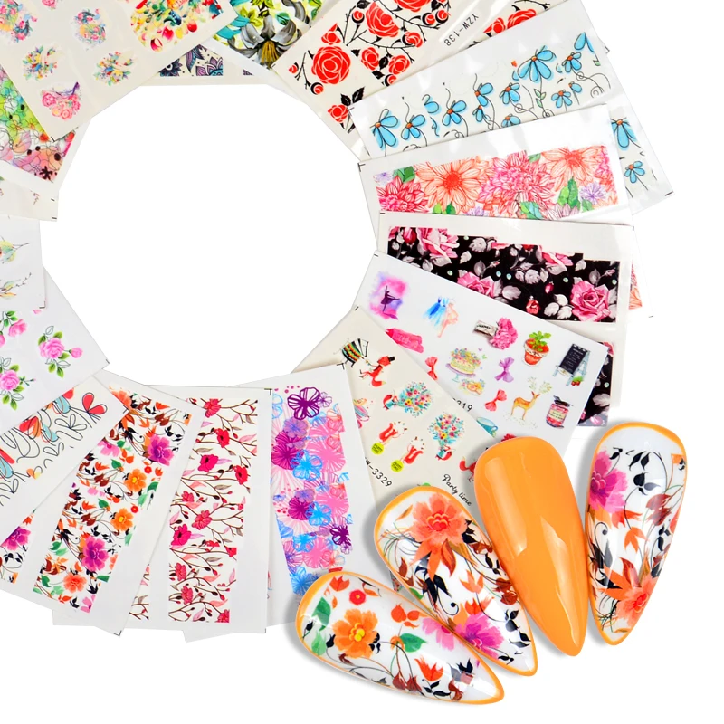 

1 шт. акварельный цветок Простые слайдеры дизайн ногтей Подсолнух Сакура наклейки для ногтей водяной знак татуировки лето DIY Декор