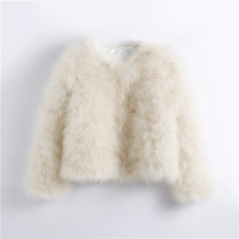 beige Pudi, новинка, Женское пальто из натурального меха страуса карамельного цвета, Женское пальто из турецкого меха,, повседневная короткая куртка-парка CT902 - Цвет: beige