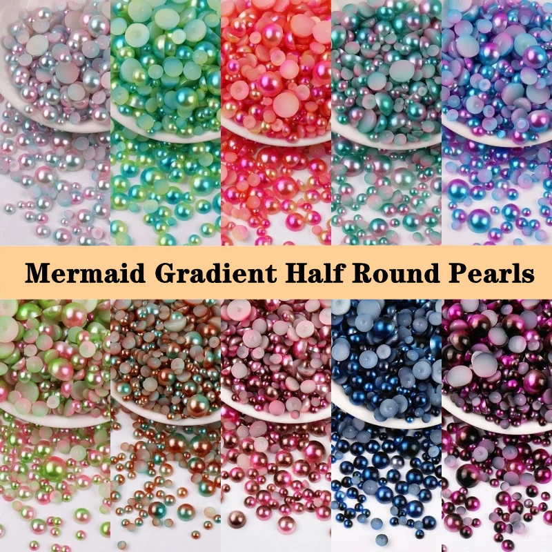 

Mermaid Gradient 3/4/5/6/8mm Half Round Imitation Pearl Flatback Scrapbook Bead For DIY Garment/Phone Case/Nail Making Accessory