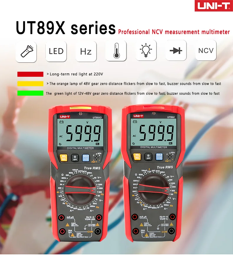 UNI-T UT89XD Цифровой мультиметр истинный среднеквадратичный Тестер Вольтметр переменного тока постоянного тока Амперметр 1000 В 20A Емкость Сопротивление частоты светодиодный измеритель