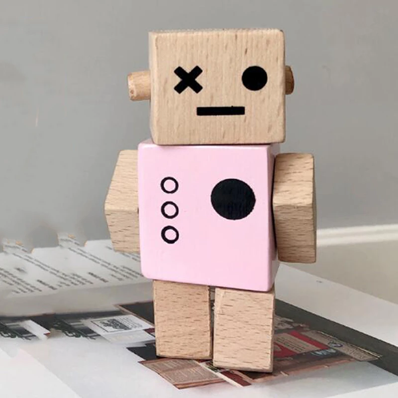 

Home Decoration Nordic Style Children Room Solid Wood Decoration Ornaments Can Be Twisted Robot Wooden Ornaments