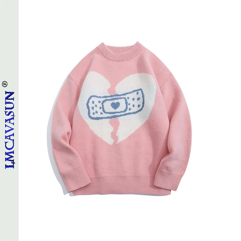 

LEIMEICHEN Ladies Casual Love Printed Sweater 2021 Winter All-Match Street Trend Japanese Harajuku Base Knitted Pullover Unisex
