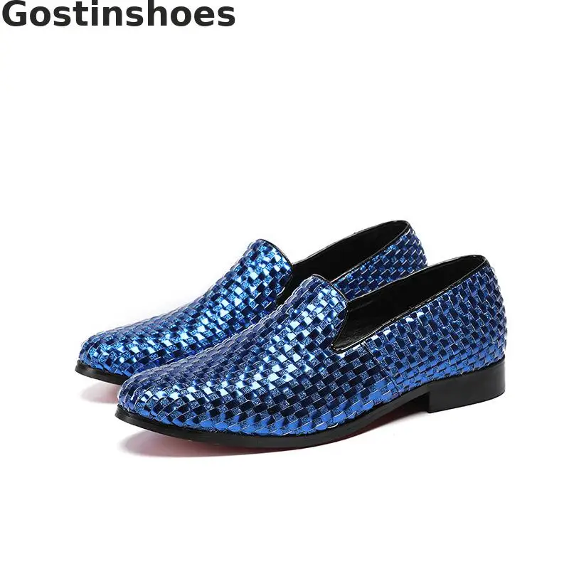 Синяя обувь из натуральной кожи ручной работы Модные мужские повседневные