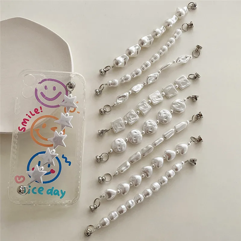 

AOMU Korea Trendy White Imitation Pearl Star Round Chain Detachable Lanyard Mobile Phone Chain for Women Cell Phone Accessories